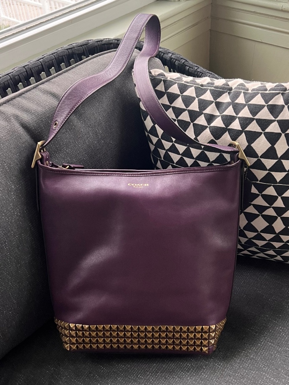 Coach Legacy Purple Leather Studded Duffle Shoulder Bag; Style# 26413